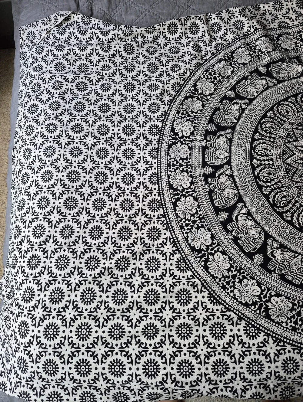 Mandala Tapestry Elephant Floral Pattern Print Made In India Cottton Tablecloth